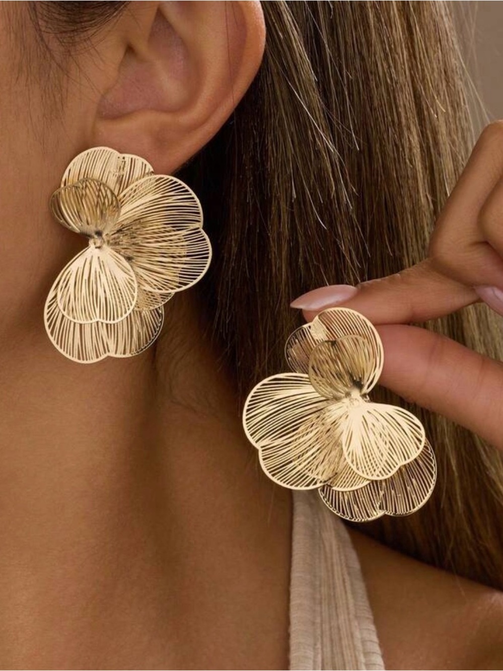 Zara Gold Floral Outline Drop Earrings
